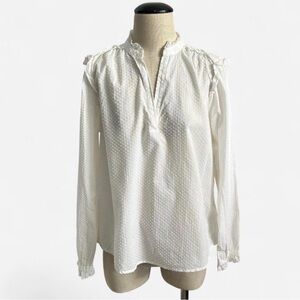 J.Crew Swiss Dot Ruffle Blouse Top 100% Cotton Cottagecore Preppy V-neck